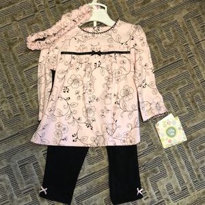 Little Me pink and black baby girl outfit set
